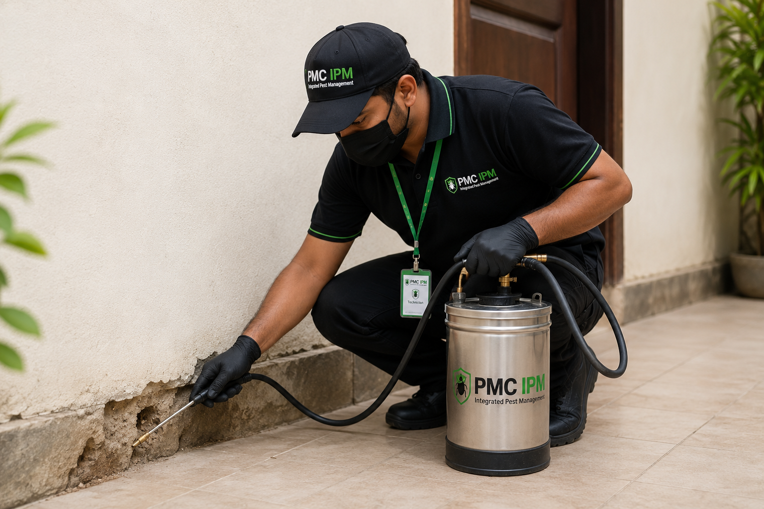 PMC IPM technician applying professional termite treatment