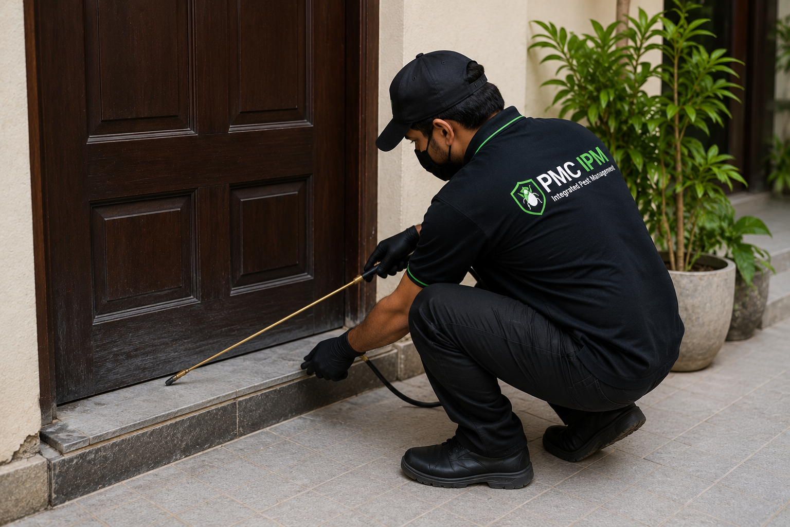 PMC IPM termite treatment near a building entrance